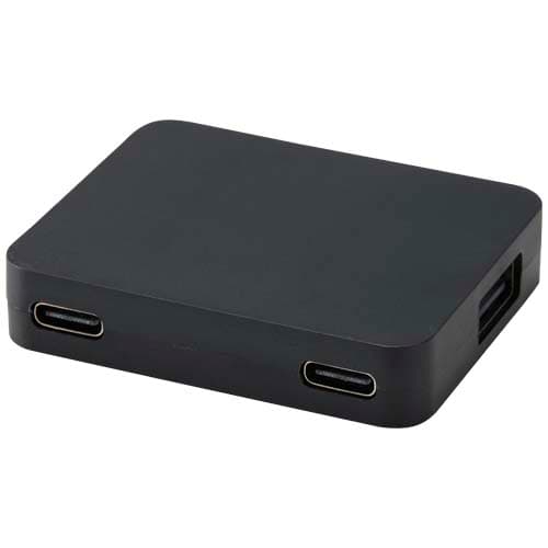 Hub USB 4 ports plastique recyclé personnalisé, coloris Noir