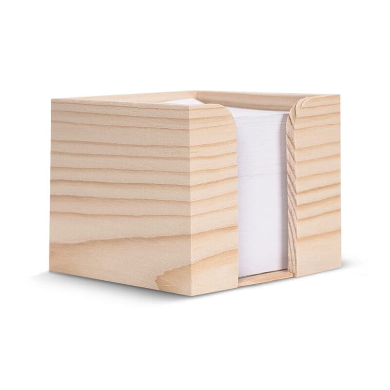Bloc de papier 10x10x8.5cm dans une boîte cubique en bois, coloris Nature