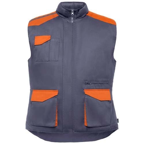 Gilet de travail Roly multi-poches personnalisé, coloris Plomb / Orange