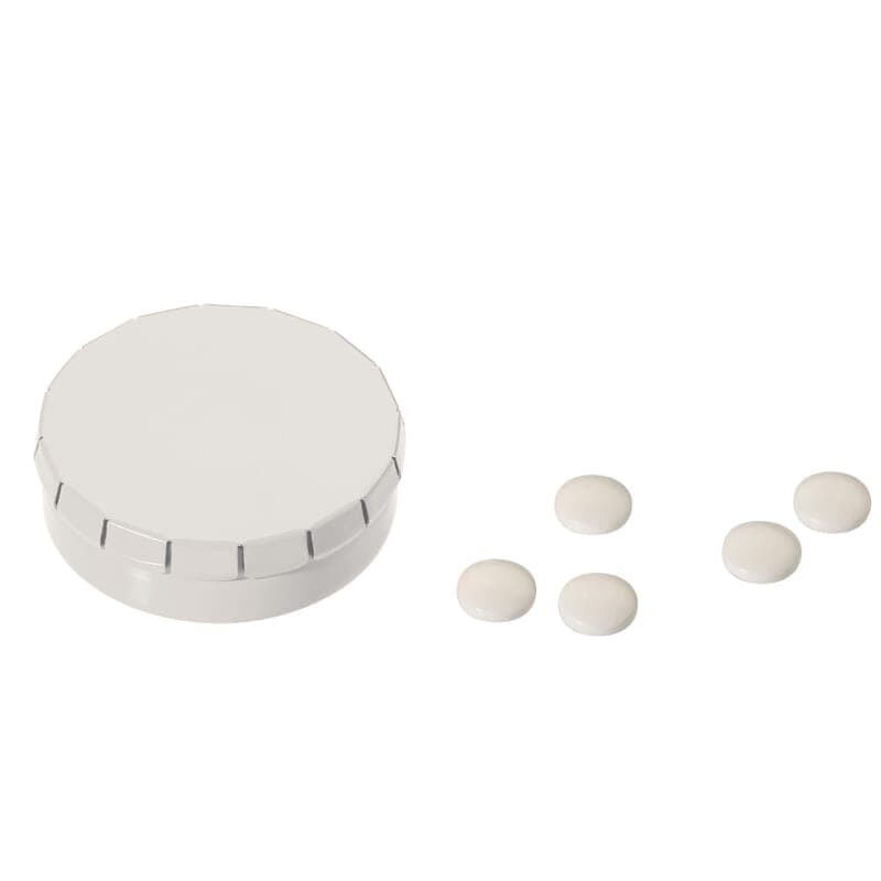 Boîte ronde bonbons menthe Ø 4,5 cm personnalisée : Blanc