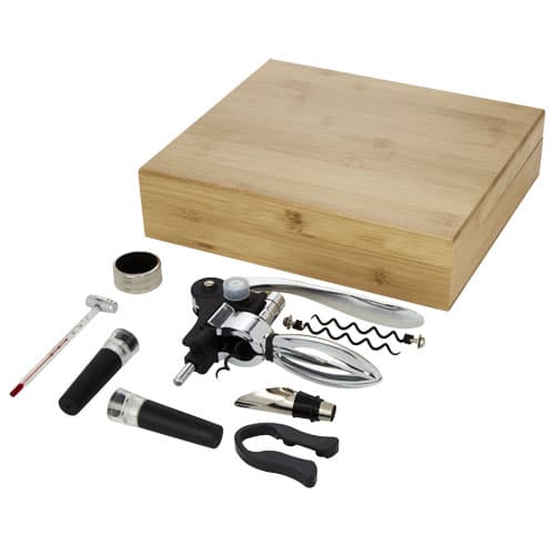 Coffret à vin 9 pièces Malbick, coloris Naturel / Argent