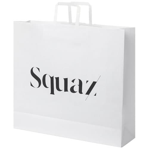 Sac en papier Kraft 90-100 g/m² avec poignées plates, 49,5 x 14 x 44 cm : Blanc