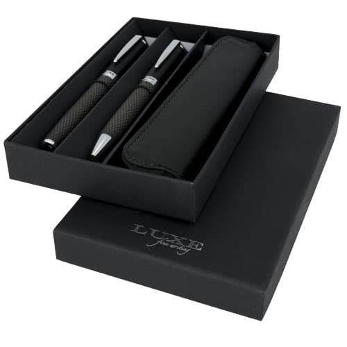Parure de stylos bille et roller avec étui Carbon (encre noire), coloris Noir