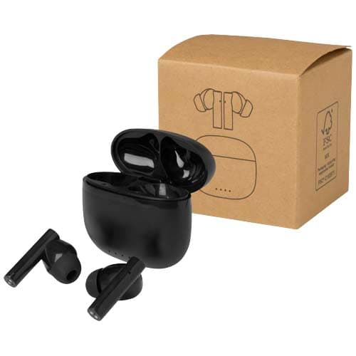 Oreillette Bluetooth® True Wireless Alterf en plastique recyclé avec embouts en silicone, coloris Noir