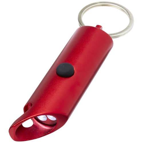 Lumière LED IPX Flare en aluminium recyclé et ouvre-bouteille avec porte-clés : Rouge