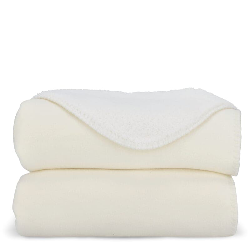 Couverture en laine polaire Sherpa OEKO-TEX® sublimation 130 x 170 cm 510 g/m², coloris Blanc