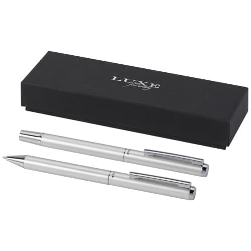 Coffret 2 stylos aluminium recyclé personnalisé, coloris Argent