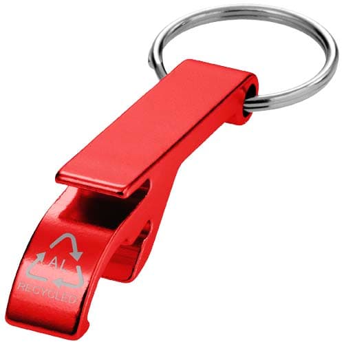Ouvre-bouteille et canette Tao en aluminium recyclé certifié RCS avec porte-clés : Rouge