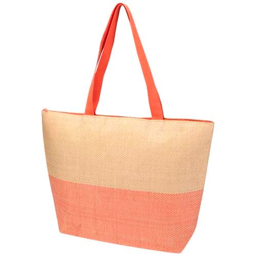 Grand sac fourre-tout en papier paille Rhythm avec fermeture à glissière, 21 L : Brique