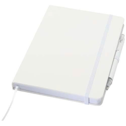 Ensemble comprenant un cahier en papier recyclé Spectrum A5 et un stylo à bille : Blanc