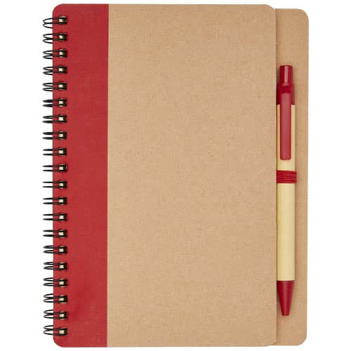 Carnet A6 recyclé avec stylo personnalisé, avec un logo posé sur sa zone de marquage