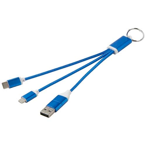 Câble de charge 4 en 1 porte-clés personnalisé, coloris Bleu royal