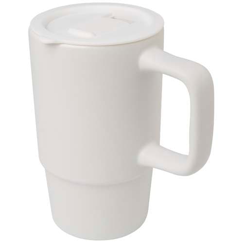 Mug Carter en céramique de 450 ml avec couvercle en plastique : Blanc