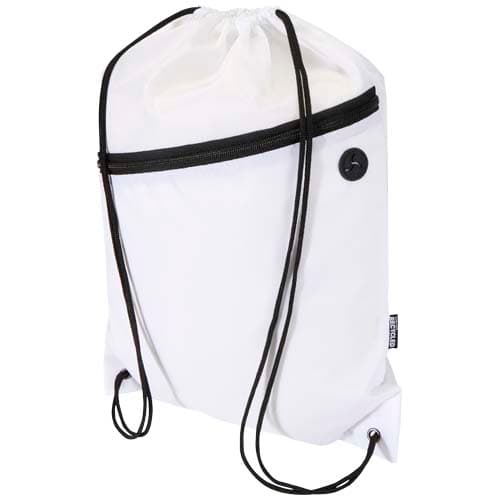 Sac à cordon Oriole en RPET avec poche avant zippée, 5 L : Blanc