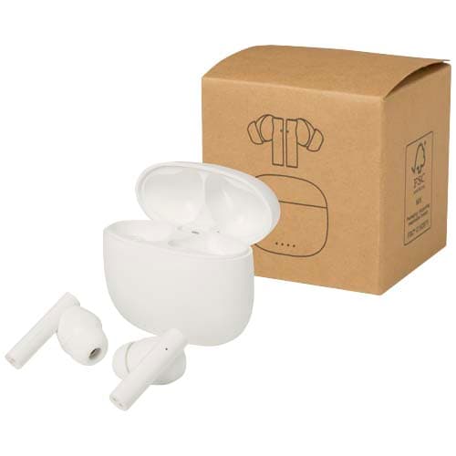 Oreillette Bluetooth® True Wireless Alterf en plastique recyclé avec embouts en silicone : Blanc