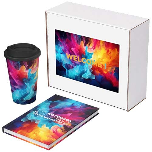 Coffret cadeau Keswick en matériaux recyclés – Carnet Novella Brontë et gobelet Americano, coloris Blanc