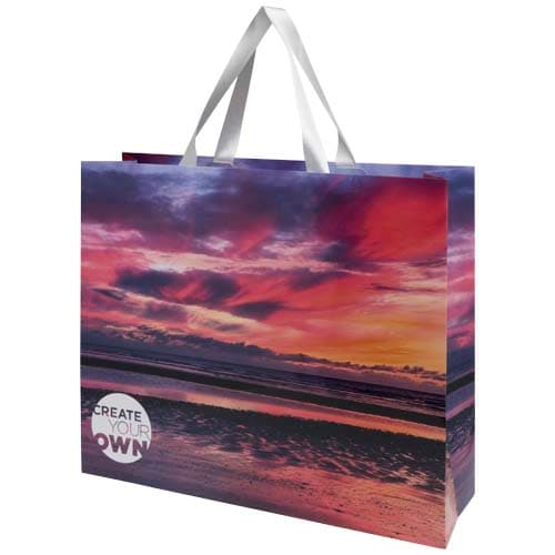 Sac en papier Smartfold 210 g/m² avec anses en ruban et pelliculage brillant - 42 x 12 x 35 cm : Blanc