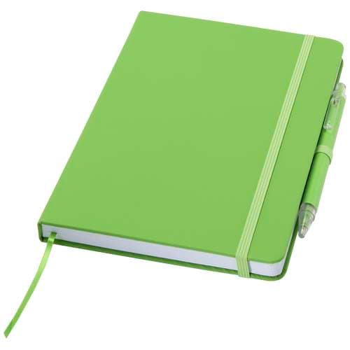 Ensemble comprenant un cahier en papier recyclé Spectrum A5 et un stylo à bille, coloris Citron vert