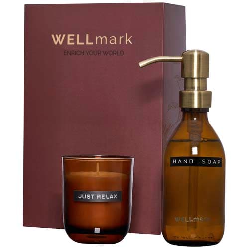 Distributeur de savon pour les mains de 250 ml et ensemble de bougies parfumées de 150 g Wellmark Discovery- parfum linge fra, coloris Marron