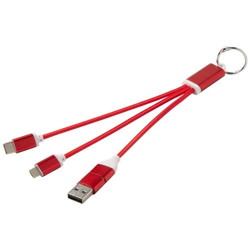 Câble de charge 4 en 1 porte-clés personnalisé : Rouge