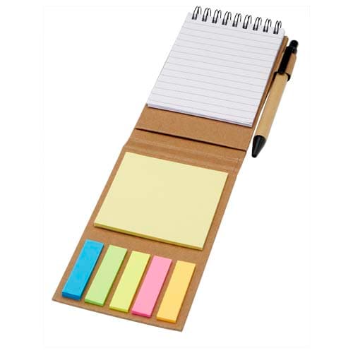 Bloc-notes autocollant avec stylo bille Flipper (encre noire), coloris Naturel