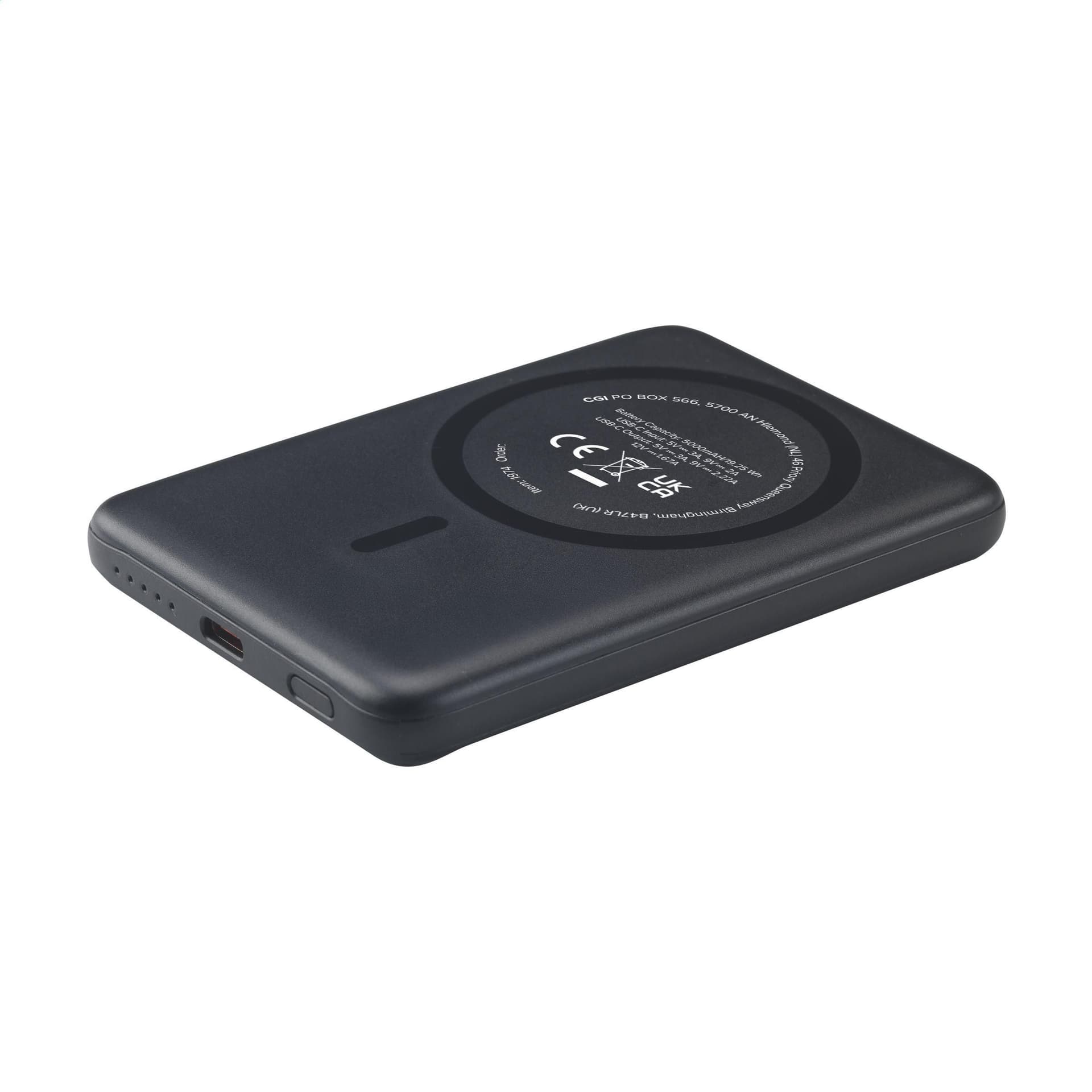 Powerbank magnétique GRS 5000 mAh personnalisé, coloris Noir