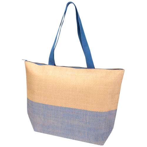 Grand sac fourre-tout en papier paille Rhythm avec fermeture à glissière, 21 L, coloris Bleu océan