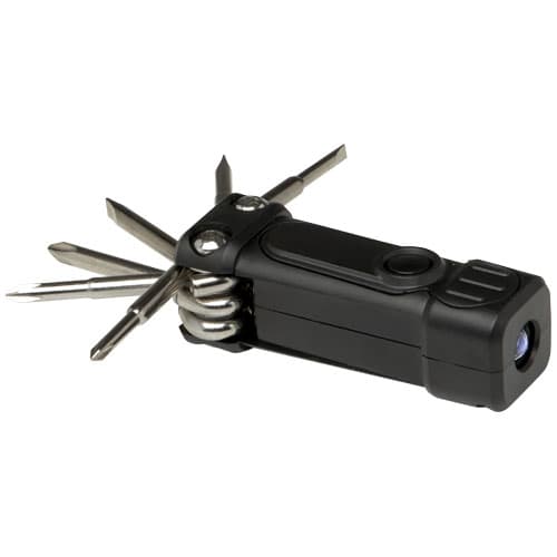 Jeu de tournevis Octo 8-en-1 RCS en plastique recyclé avec torche : Noir