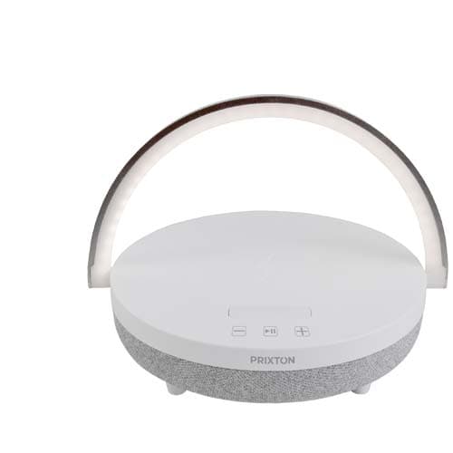 Enceinte Bluetooth® 4-en-1 Prixton de 10 W avec lumière LED et station de charge sans fil : Blanc