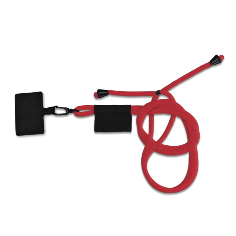 Lanyard cordon tour de cou porte telephone a longueur ajustable, coloris Rouge