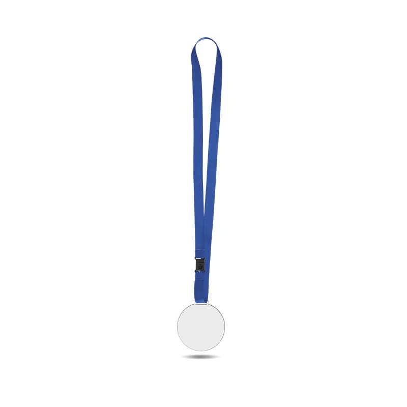 Medaille sur-mesure PMMA EP.3 mm maxi 80 cm2 avec cordon satin, coloris Transparent / Bleu moyen