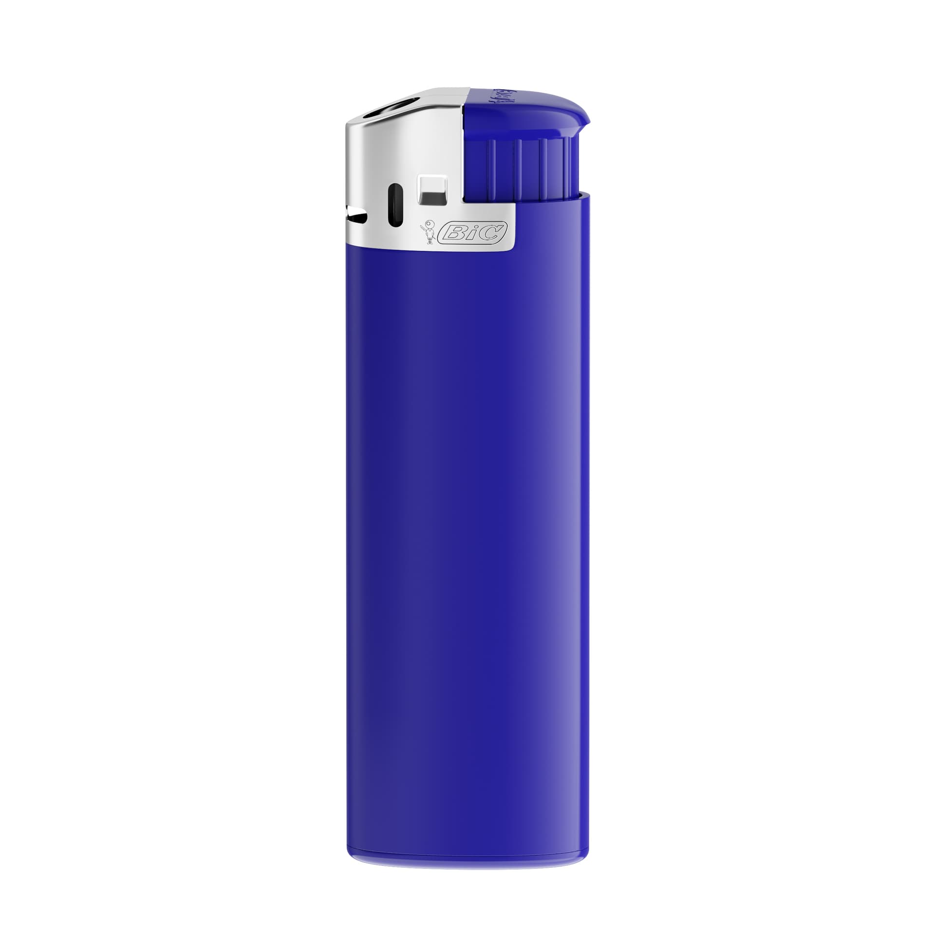 BIC® J38 Briquet à capuche chromé, coloris Corps bleu foncé - base - poussoir - capot chromé