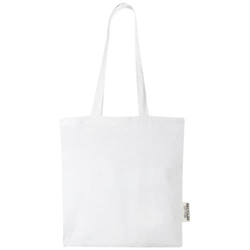 Sac shopping Madras coton recyclé personnalisé, avec un logo posé sur sa zone de marquage