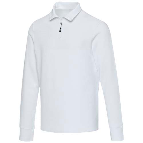 Polo unisexe de 245 g/m² Apollo à manches longues et demi fermeture éclair : Blanc