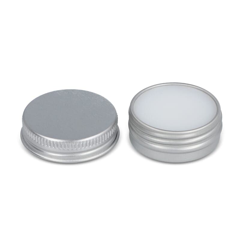 Baume à lèvre rond en boite en aluminium recyclé, coloris Argent