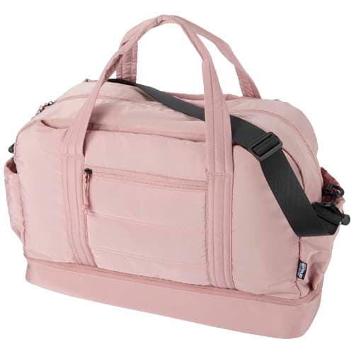 Sac de voyage Puffer recyclé certifié GRS avec fond isolé de 30 L, coloris Rose poudré