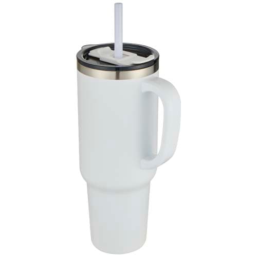 Mug Sydney 1200 ml double paroi certifié RCS avec isolation par le vide et couche de cuivre avec paille : Blanc