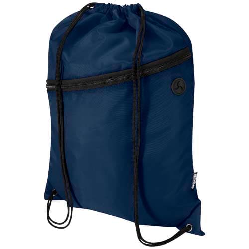 Sac à cordon Oriole en RPET avec poche avant zippée, 5 L, coloris Marine