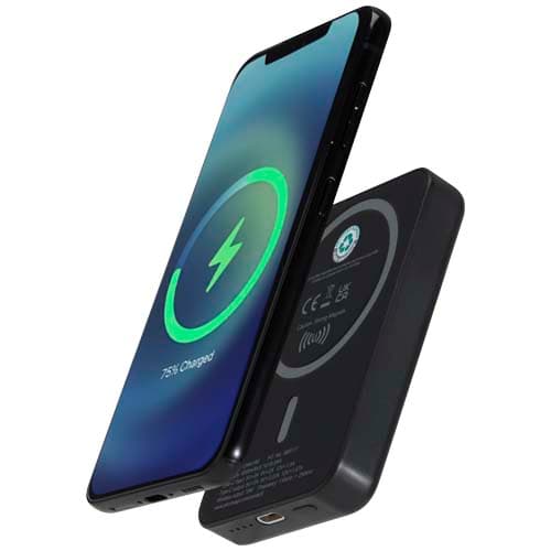 Batterie de secours Acrab magnétique sans fil de 5 000 mAh et 15 W avec PD de 20 W - fabriquée en plastique recyclé : Noir