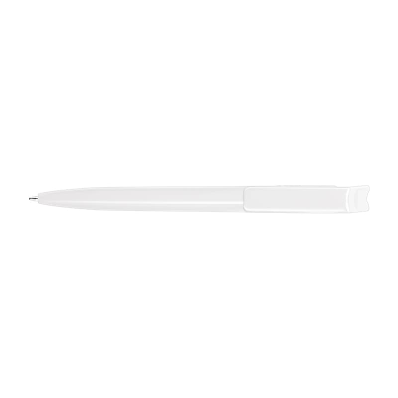 Stylo bille bleue corps et clip plastique en matiere recyclee RPET : Blanc opaque