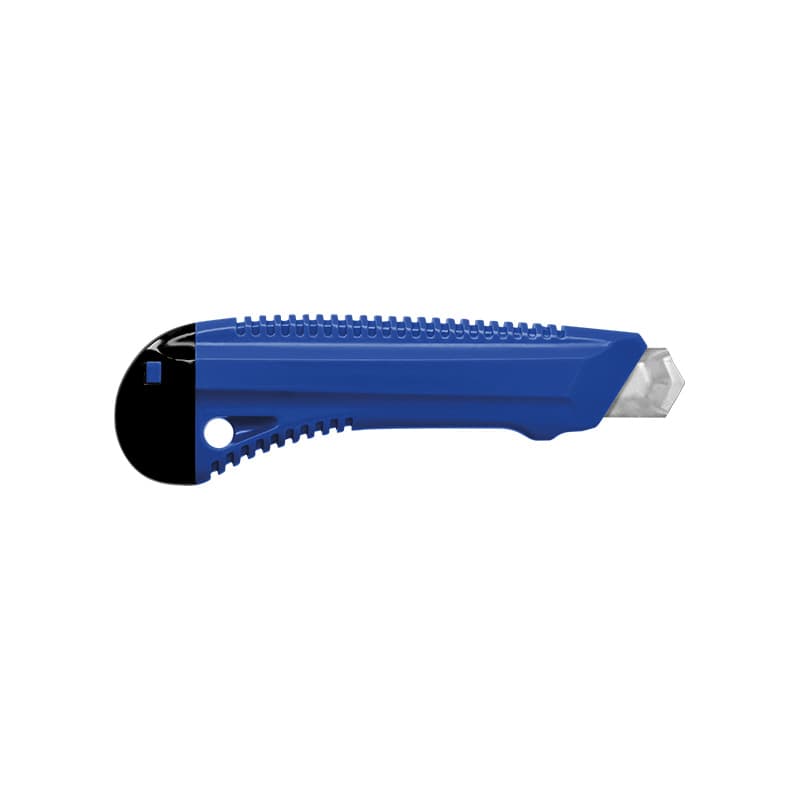 Cutter plastique professionnel avec guide metal et blocage de lame : Bleu