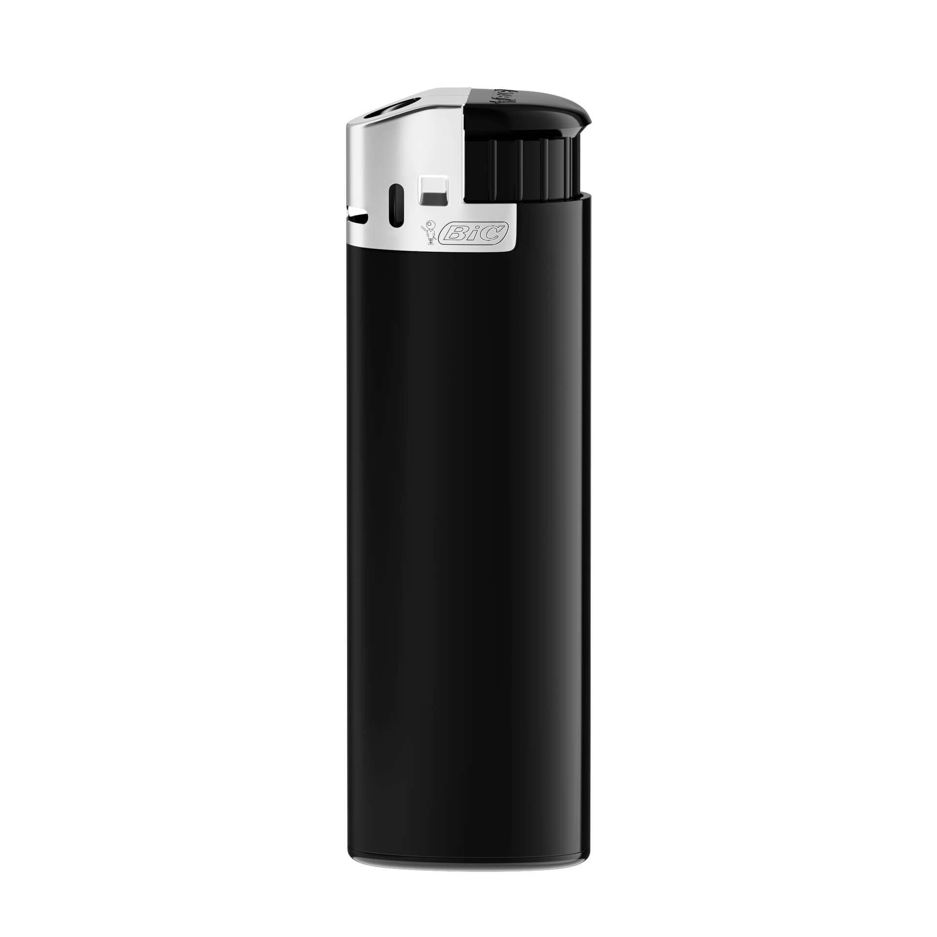 BIC® J38 Briquet à capuche chromé : Corps noir, base, poussoir / chrome chromé