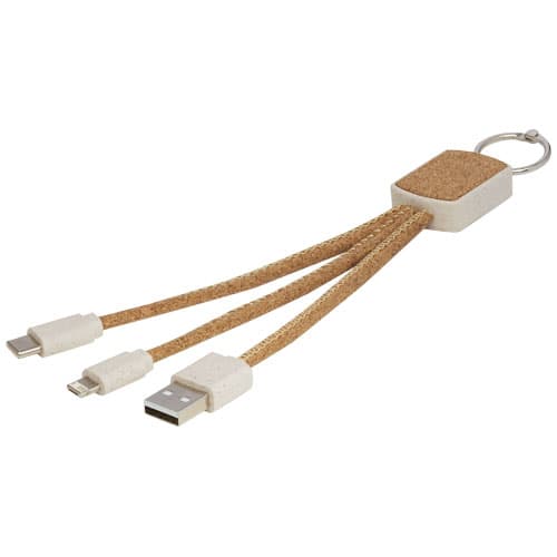 Câble de charge 3-en-1 Bates en paille de blé et liège : Naturel