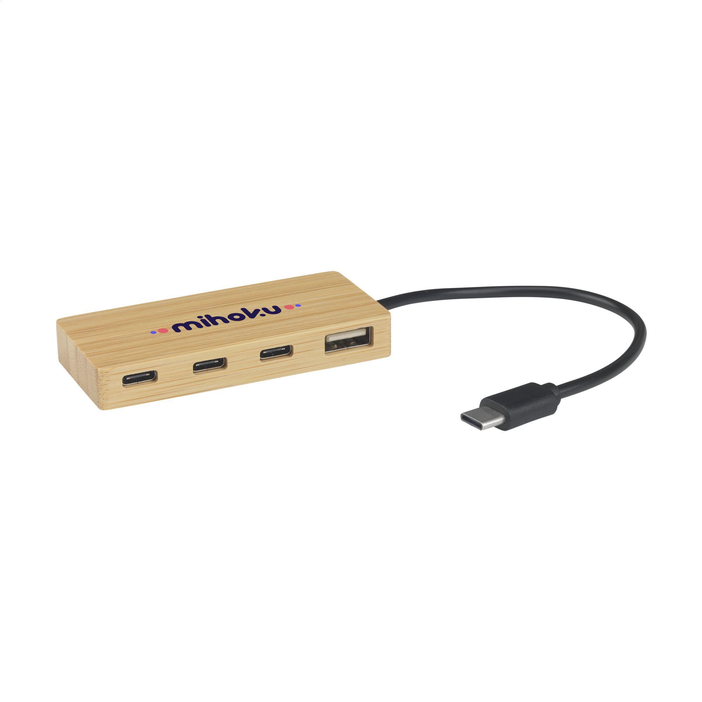 Hub USB 4 ports bambou personnalisé : Brun bois