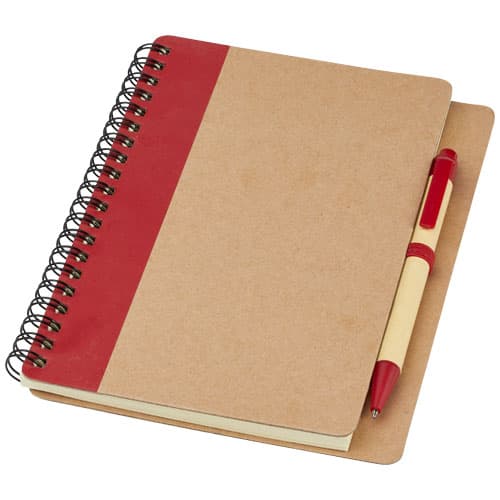 Carnet A6 recyclé avec stylo personnalisé : Naturel / Rouge