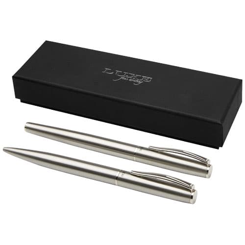 Coffret 2 stylos acier inoxydable recyclé personnalisé : Argent
