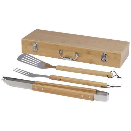 Coffret barbecue 3 pièces personnalisé en bambou : Naturel