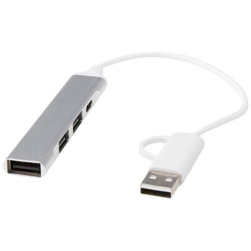 Hub USB-C et USB-A 4 ports aluminium personnalisé : Argent